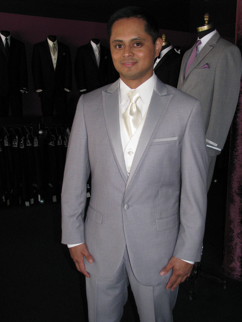 LIGHT GRAY MODERN FIT PEAK LAPEL TUXEDO$#