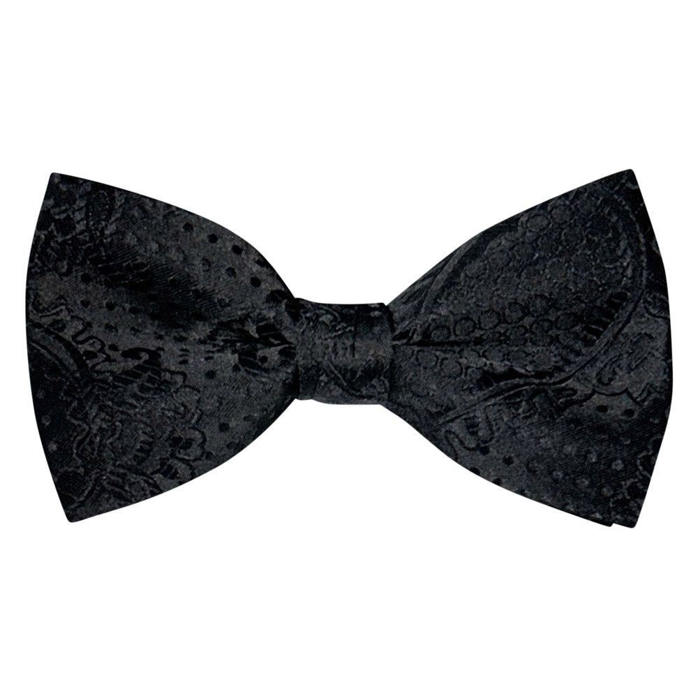 Black paisley bow tie on a white background