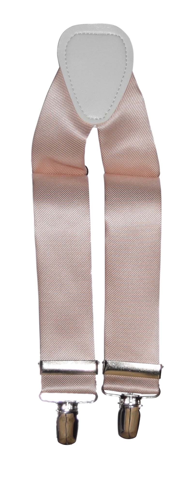 Petal satin suspenders with silver clips on a white background