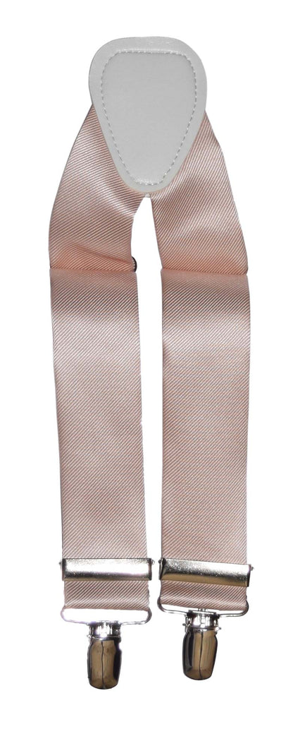 Petal satin suspenders with silver clips on a white background