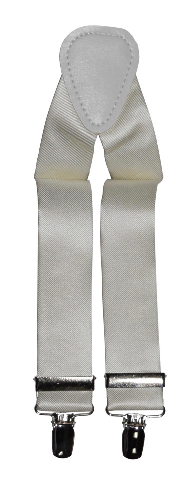 Ivory satin suspenders with clips on a white background by tuxclub