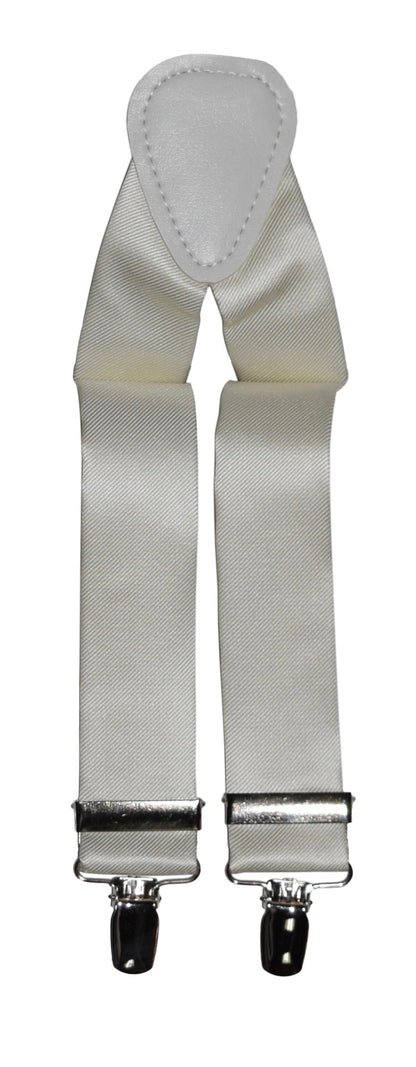 Ivory satin suspenders with clips on a white background by tuxclub