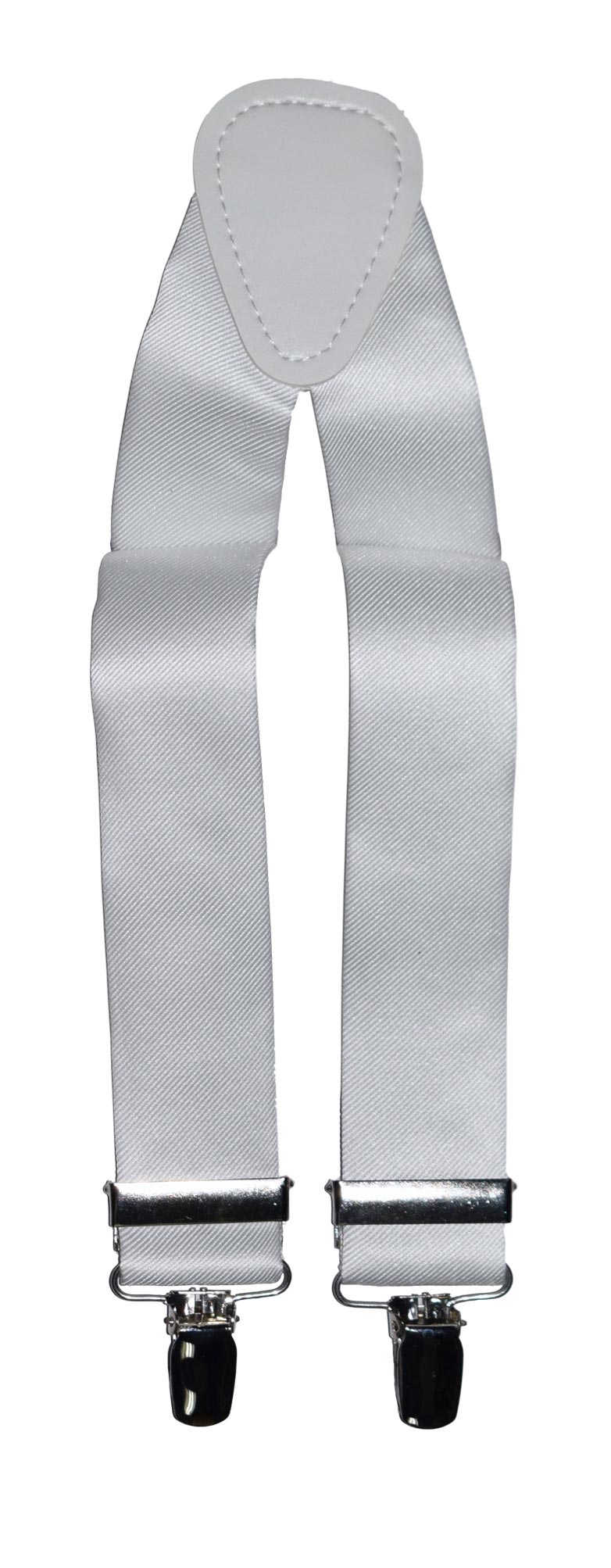 White satin suspenders with clips on a white background