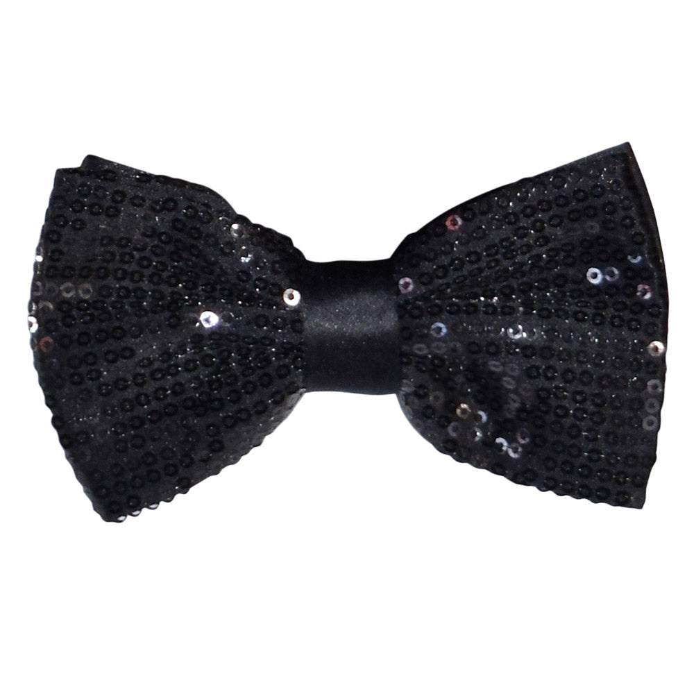 Black sequin bow tie on a white background
