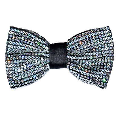 Silver sequin bow tie on a white background