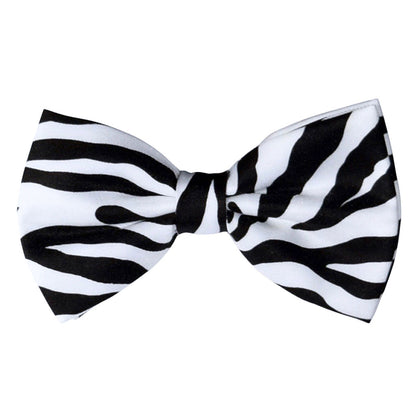 Black and white zebra-striped bow tie on a white background