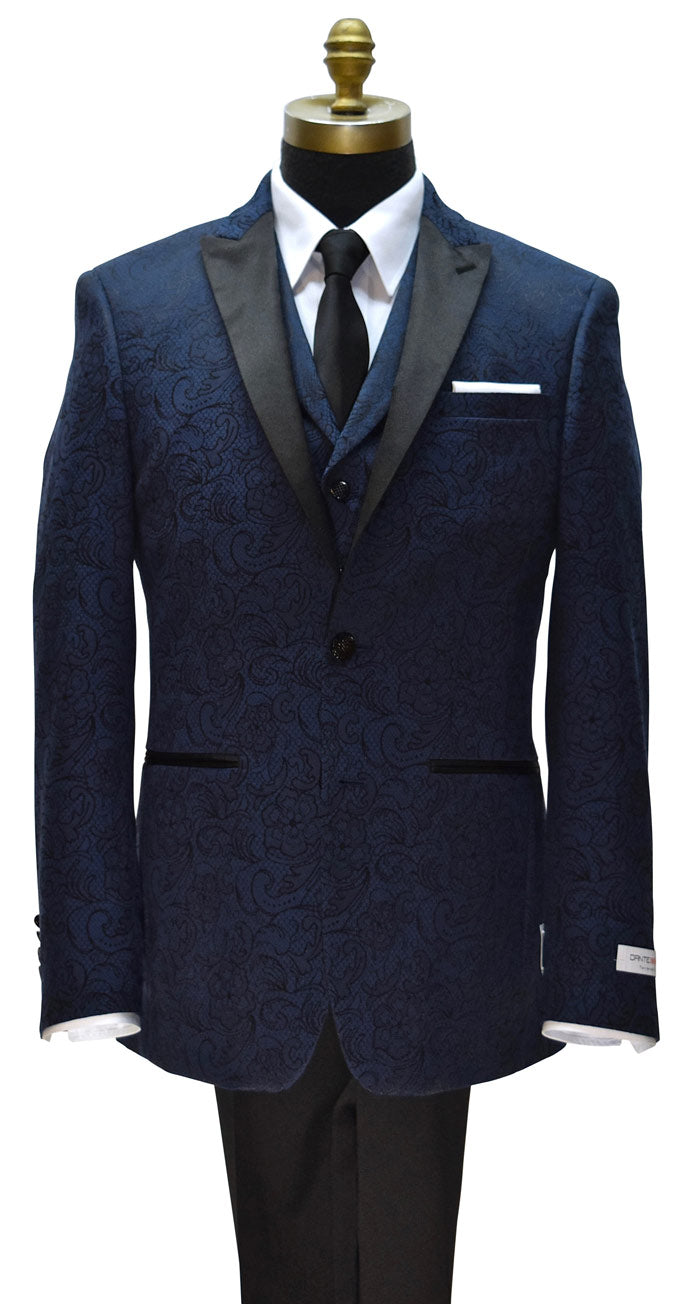 NIGHT BLUE PAISLEY TUXEDO COAT ONLY $#