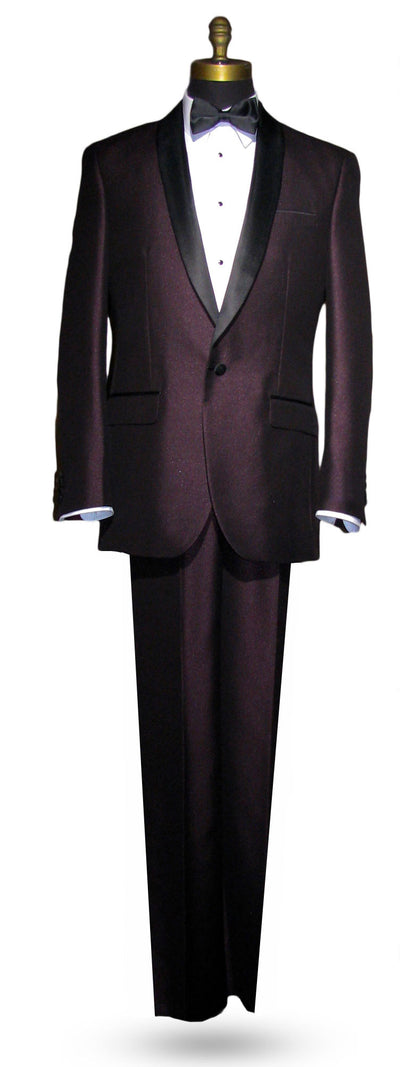 Plum Shawl Collar Tuxedo Set with Pants and Vest