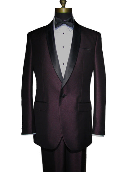 Plum Shawl Collar Tuxedo Set with Pants and Vest