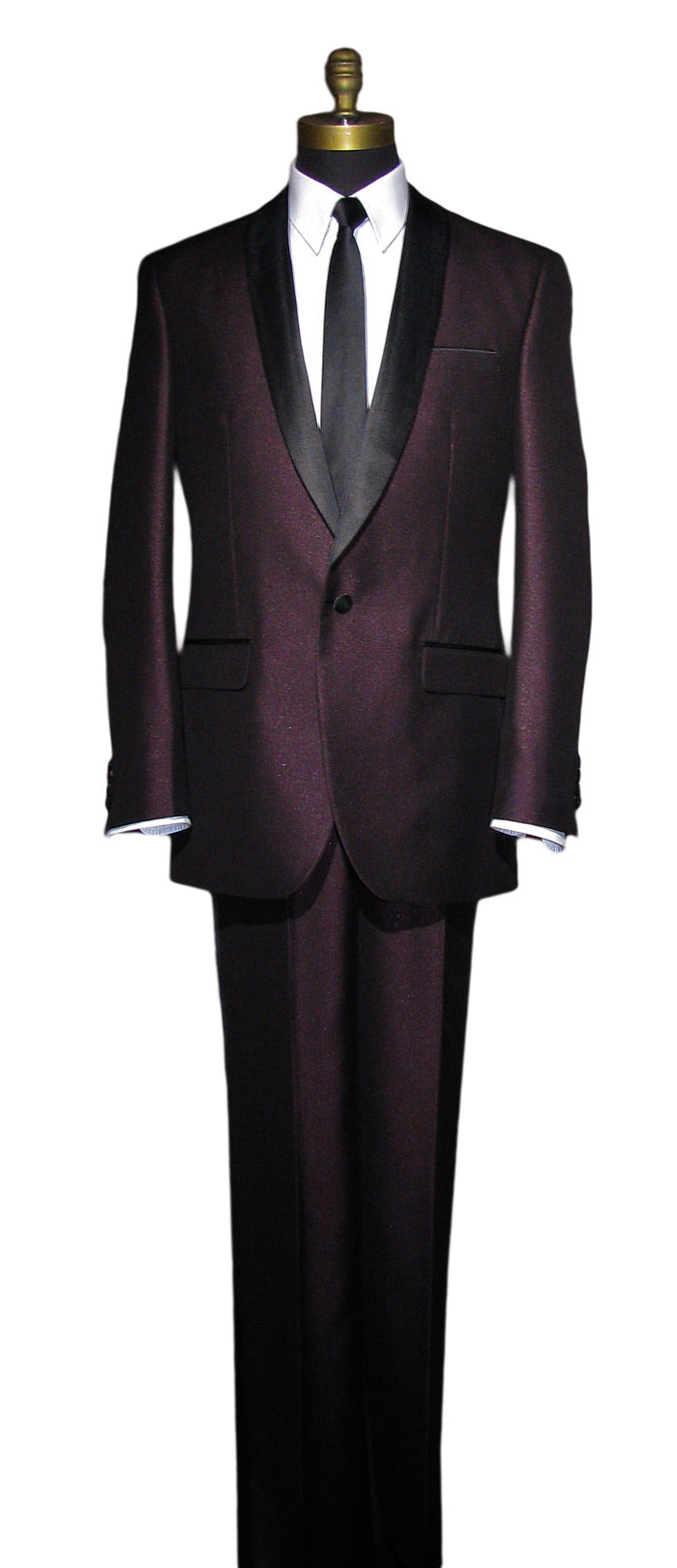 Plum Shawl Collar Tuxedo Set with Pants and Vest
