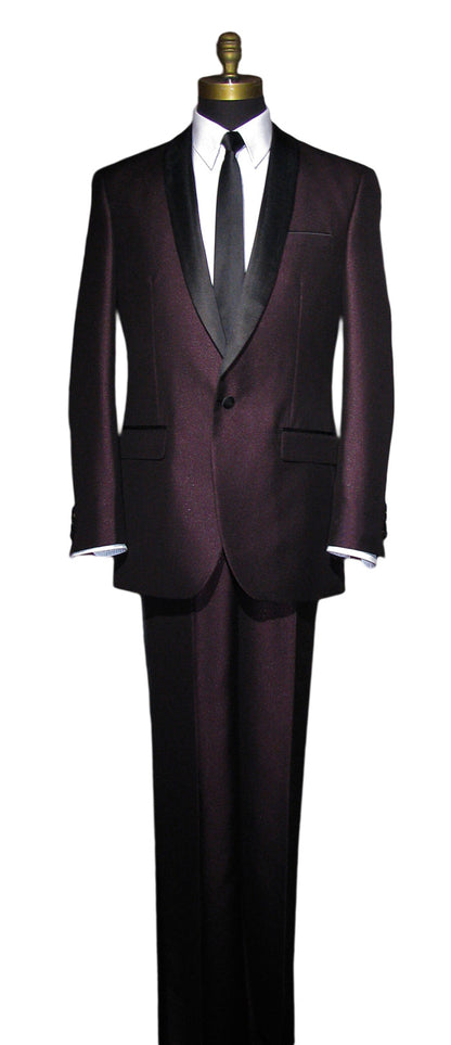 Plum Shawl Collar Tuxedo Set with Pants and Vest