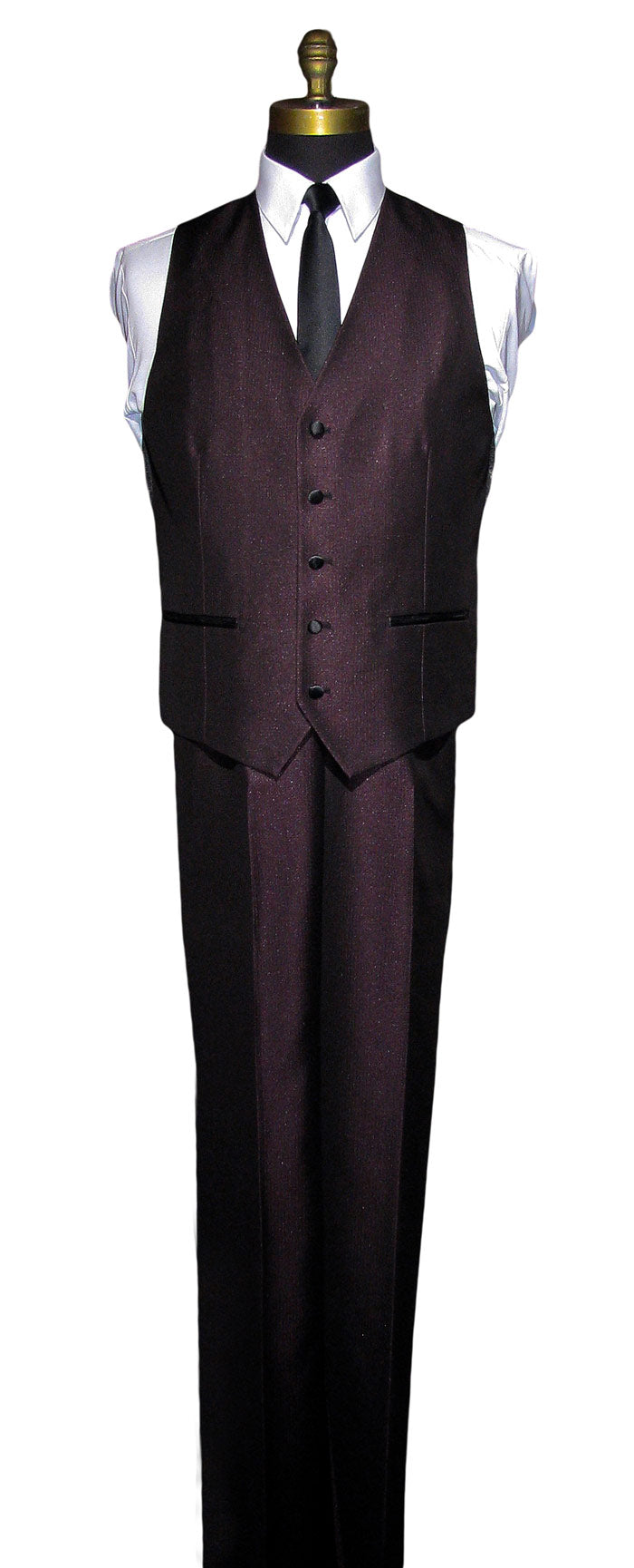 Plum Shawl Collar Tuxedo Set with Pants and Vest