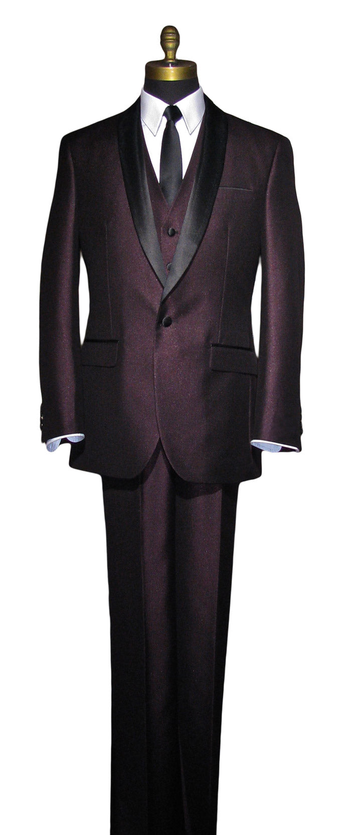 Plum Shawl Collar Tuxedo Set with Pants and Vest