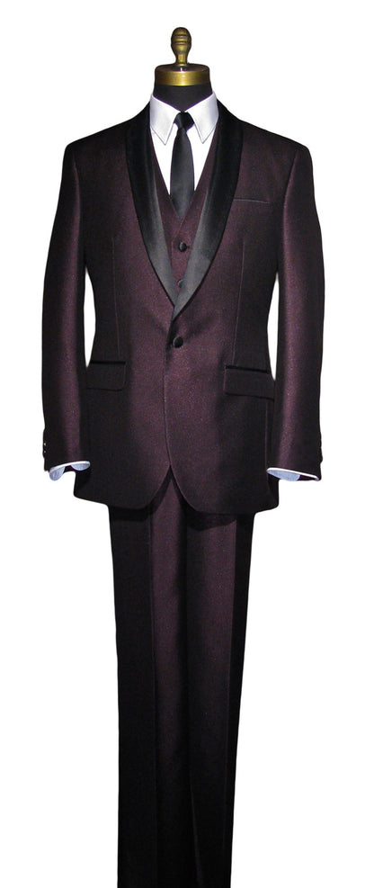 Plum Shawl Collar Tuxedo Set with Pants and Vest
