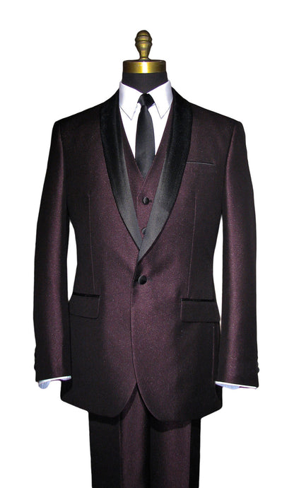 Plum Shawl Collar Tuxedo Set with Pants and Vest
