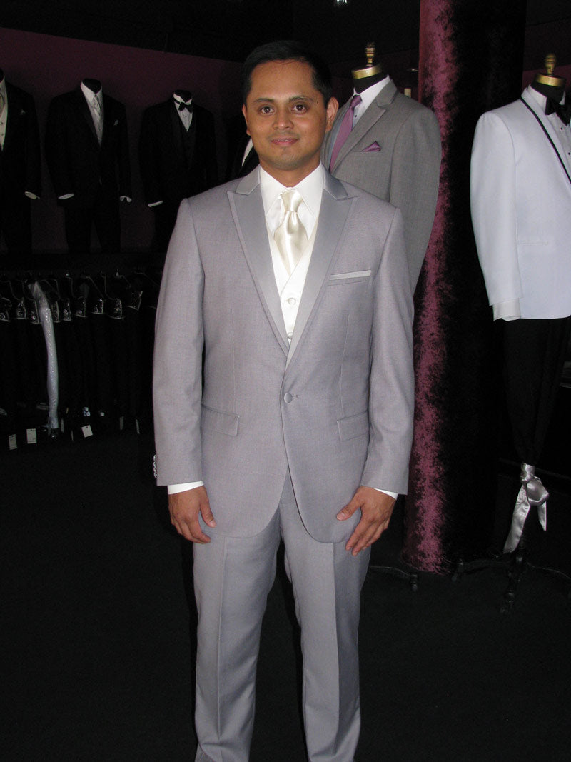 LIGHT GRAY MODERN FIT PEAK LAPEL TUXEDO$#