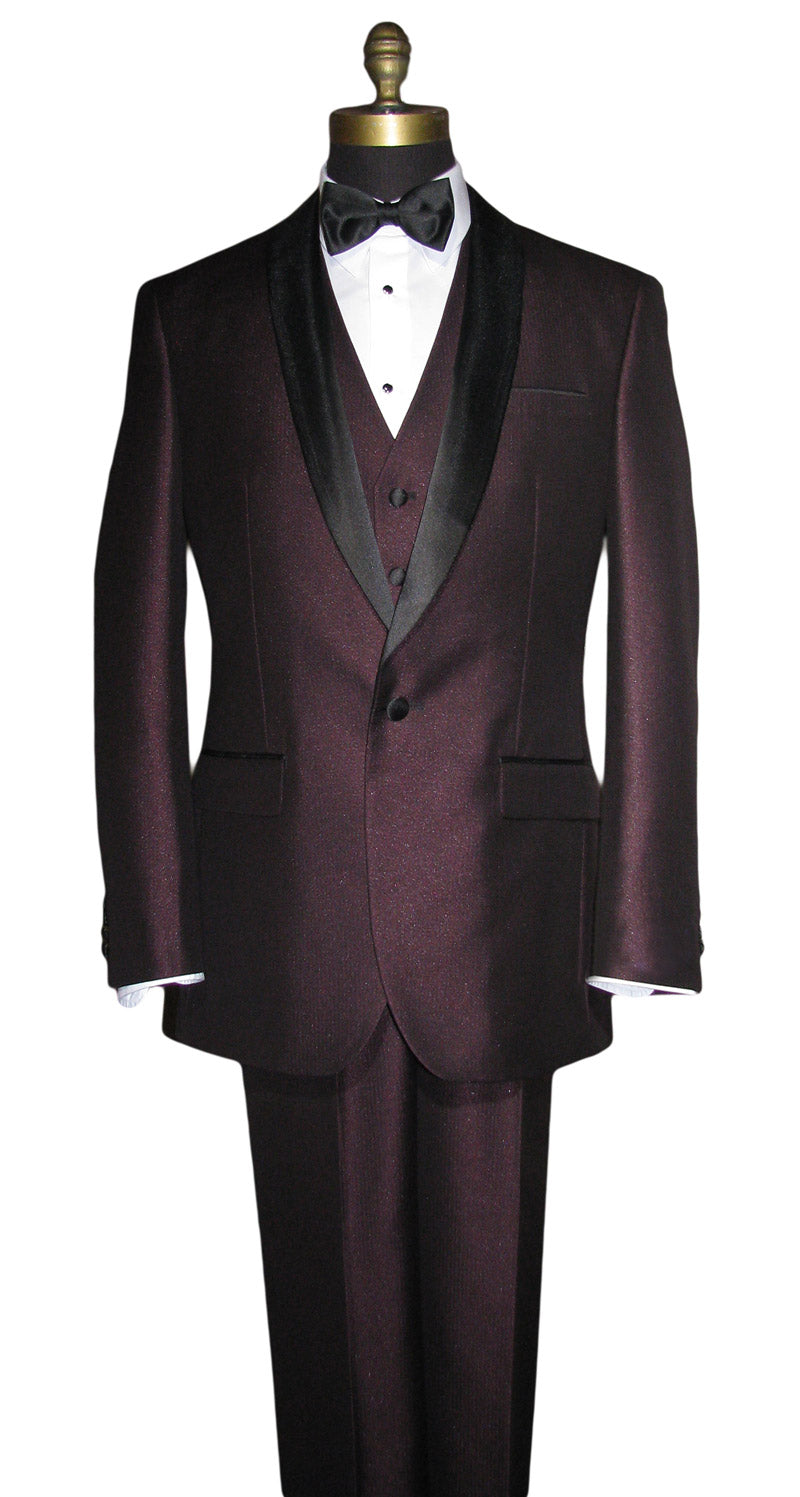 Plum Shawl Collar Tuxedo Set with Pants and Vest