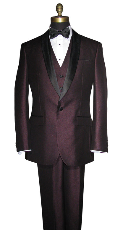 Plum Shawl Collar Tuxedo Set with Pants and Vest