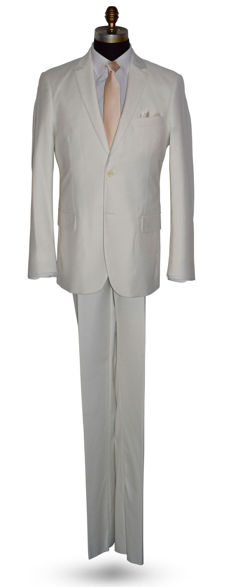 life size mannequin wearing an Off-White Men's 2  Piece Suit with a champagne colored necktie