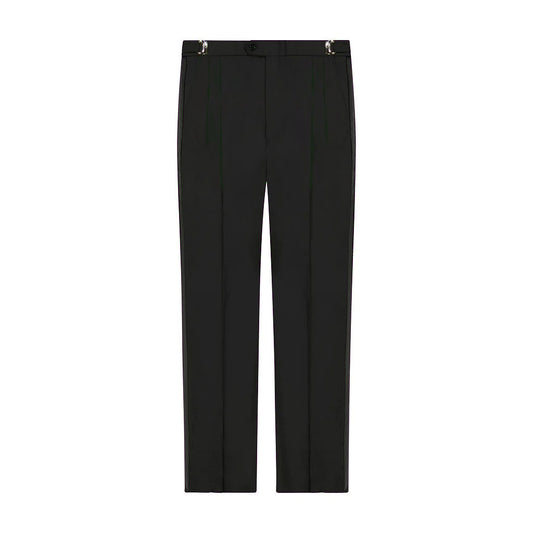 Men's Black Wide Leg Tropical Wool Tuxedo Pants