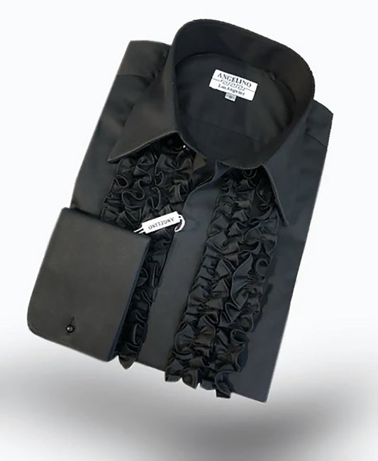 Black tuxedo shirt with ruffles