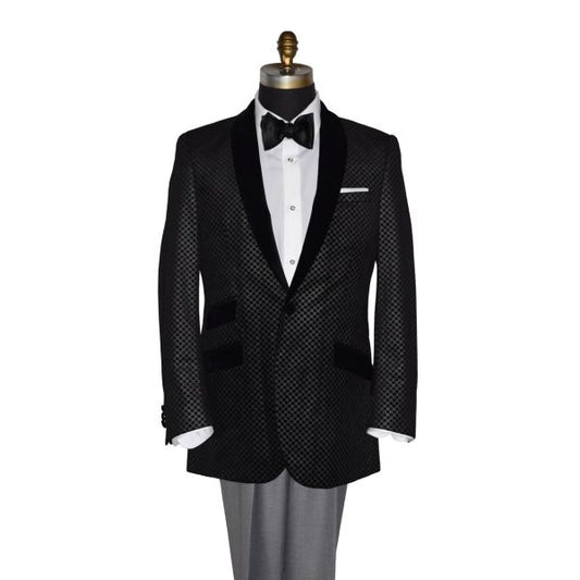 Black Velvet with Silver Geometric Design Shawl Collar Dinner Jacket