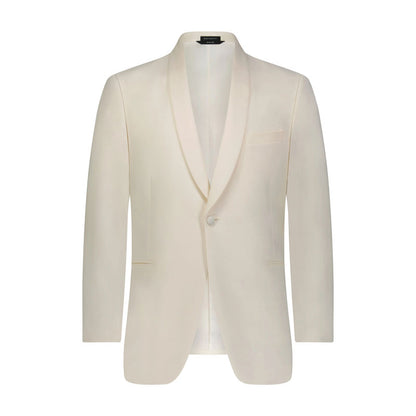 Ivory shawl collar tuxedo against a white background.