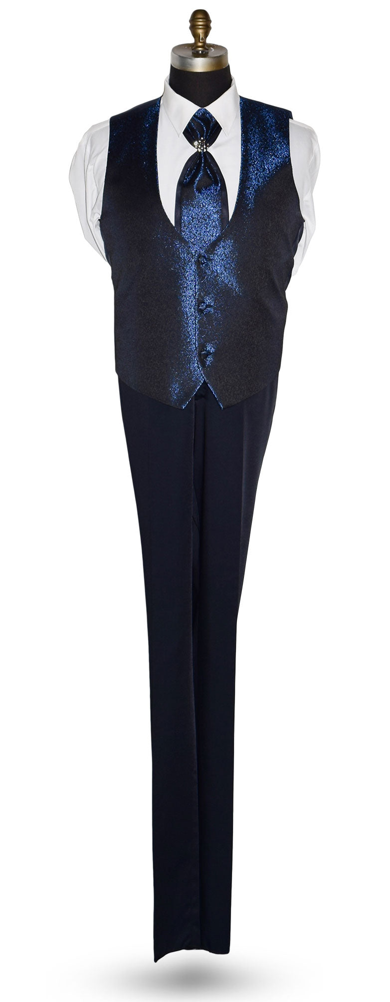Navy blue nehru vest on a mannequin against a white background