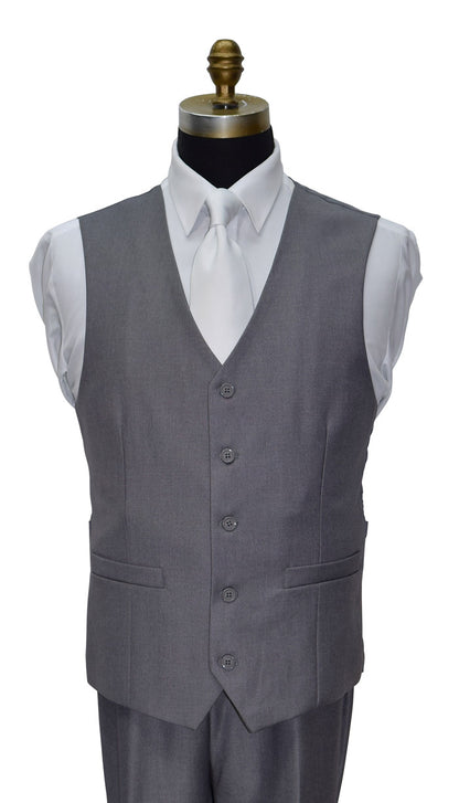 napa gray vest on a mannequin with a white shirt and white long necktie against a white background