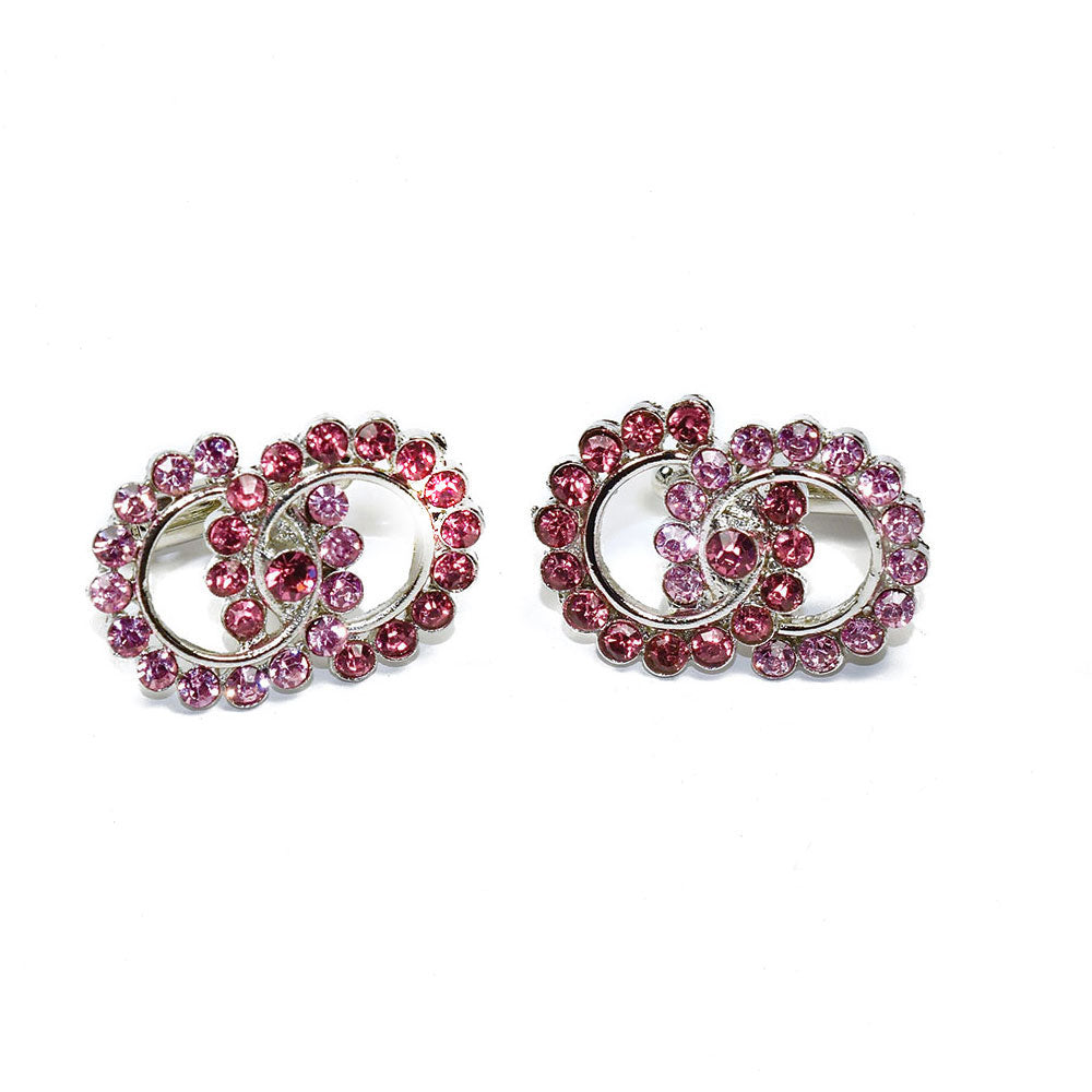 pink crystal cufflinks with silver setting