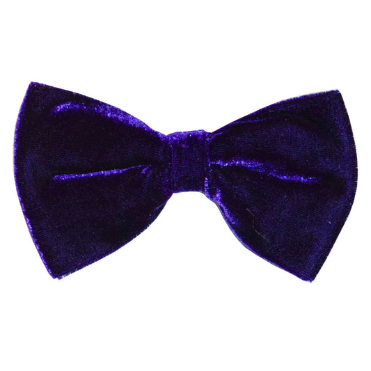 Purple velvet bow tie on a white background