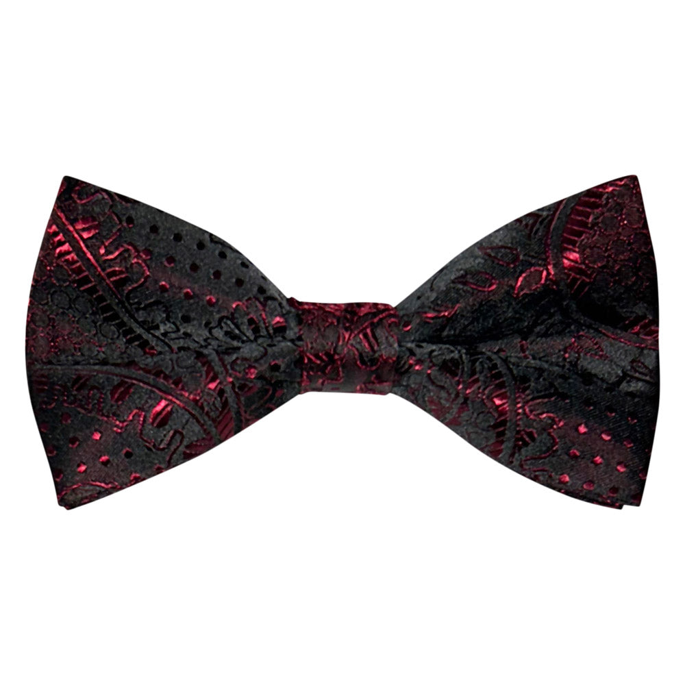 Red satin paisley bowtie on a white background