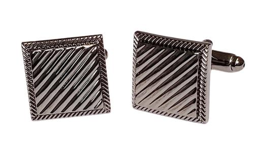 Pair of square cufflinks with striped design on a white background