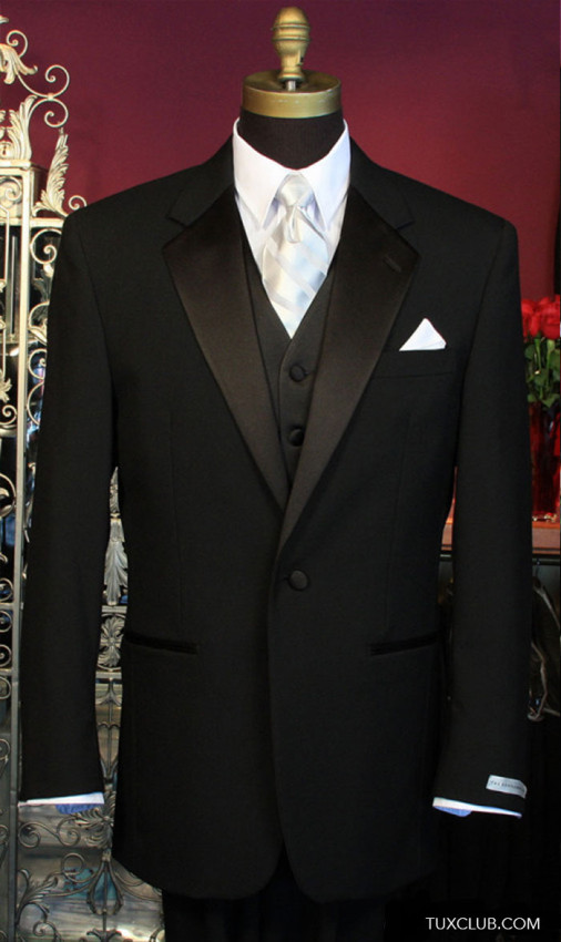1 Button Notch with Black Satin Vest and Black White Shadow Stripe