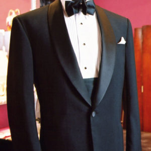 1 Button PE Shawl Collar with White Pleated Tuxedo Shirt and Black Bow ...