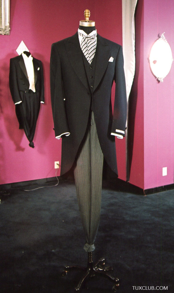 Black Cutaway with Black Wool Vest and Black and Gray Striped Ascot