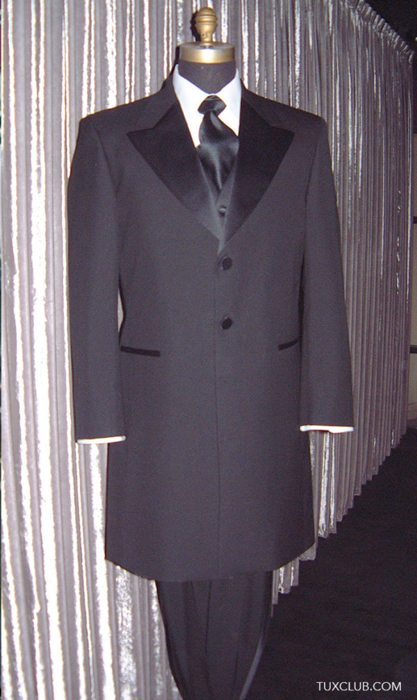 Long Tux with Black Woven Vest and Black Long Dress Tie Tux Shop