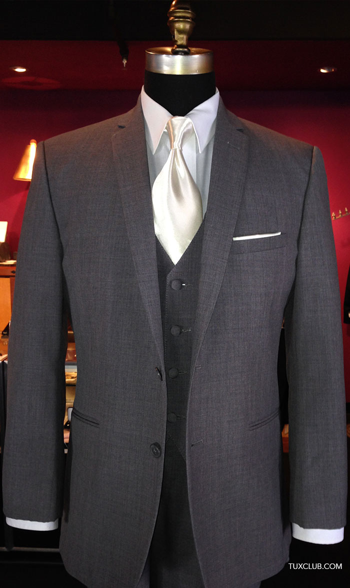 Medium Gray Suit with Matching Vest and White Dress Shirt and Off-White ...