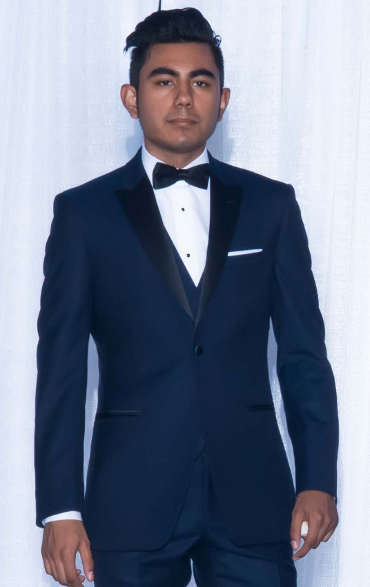 Navy Blue Tuxedo with Matching Vest and Black Satin Bow
