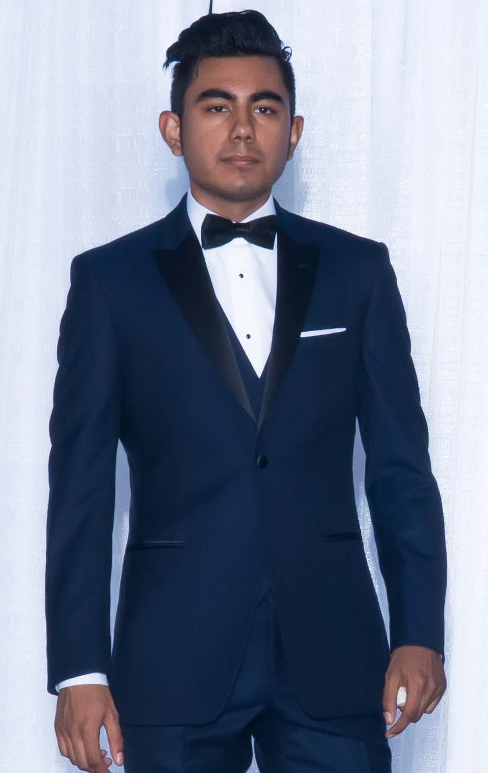 Navy Blue Tuxedo with Matching Vest and Black Satin Bow Tie | Tux Shop