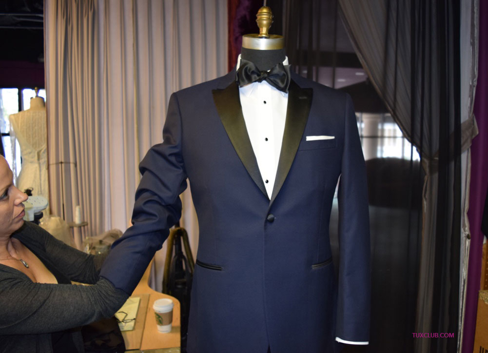 Navy Blue Tuxedo with Black Satin Dress Tie Tux Shop