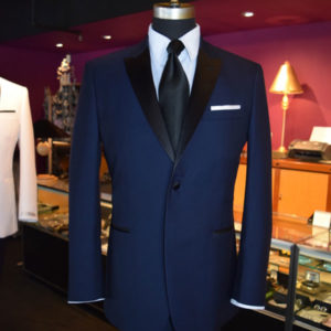 Navy Blue Tuxedo with Black Satin Dress Tie - Tux Shop | Tuxedo Rentals ...