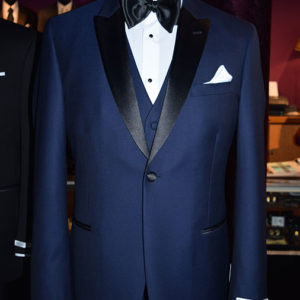 Navy Blue Tuxedo with Matching Vest and Black Satin Bow Tie - Tux Shop ...