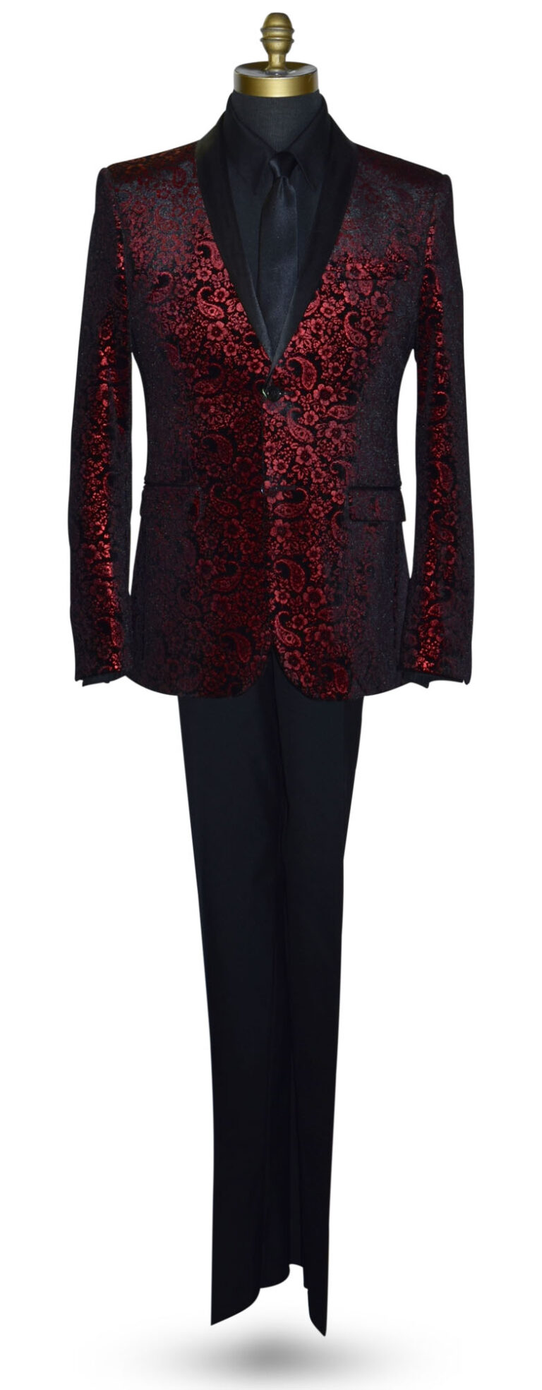Red Velvet Tuxedo Jacket with Paisley Print