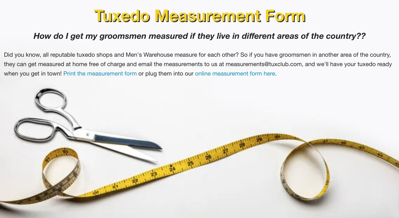 Tuxedos Measurement Form