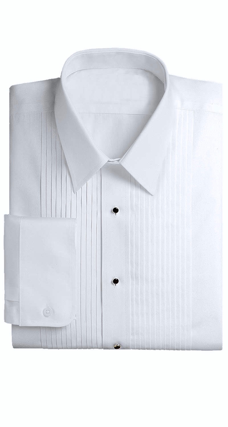 White Tuxedo Shirt 1/4" Pleats Lay Down Coallar