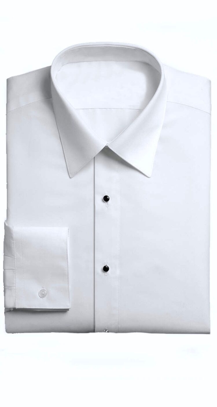 White Lay Down Collar Tuxedo Shirt
