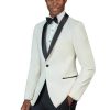 ivory shawl collar tuxedo with black lapels. slim fit ivory tuxedo